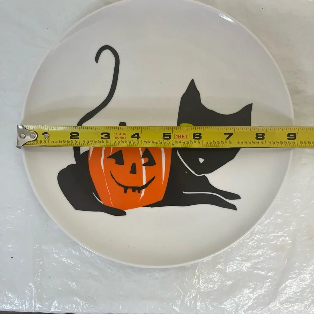 Crate & Barrel Halloween Plate Cup Plastic Cat Jack-O-Lantern